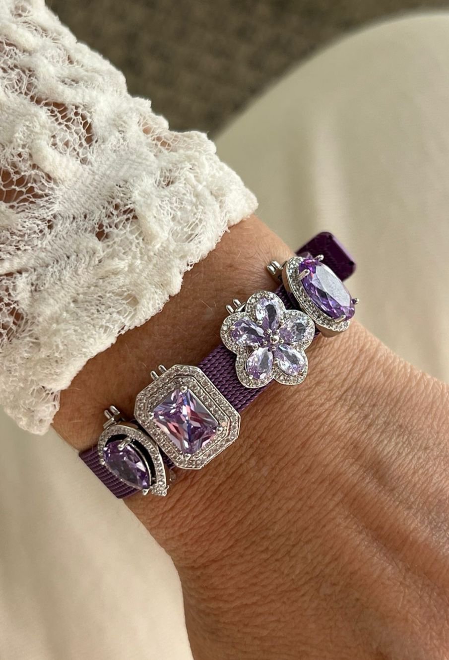 Pingente Charm Retangular Ametista Para Pulseira e Riviera