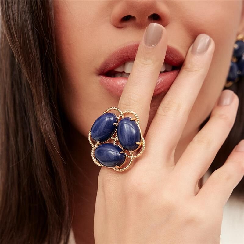 Anel Três Pedras Lápis Lazuli