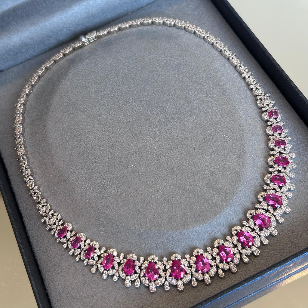 Colar Luxo Safira Rosa