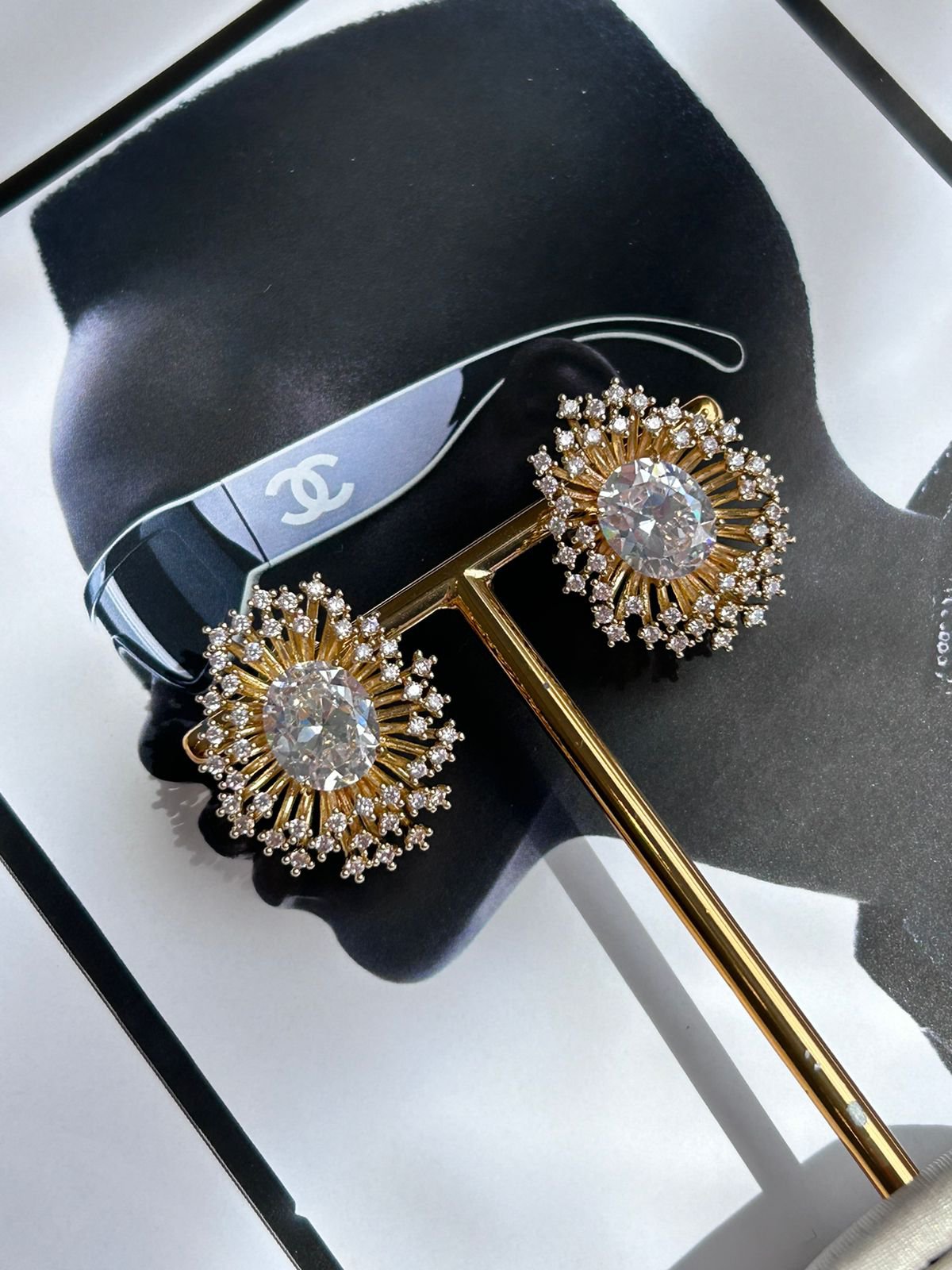 Brinco Raios Cristal Dourado