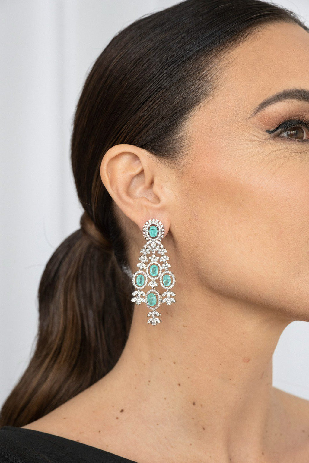 Brinco Luxo Turmalina Prateado