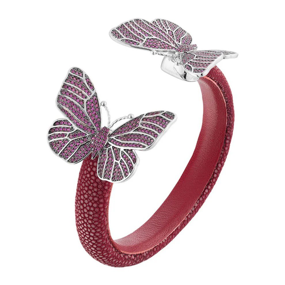 Bracelete Galuchat Marsala E Borboleta Pink