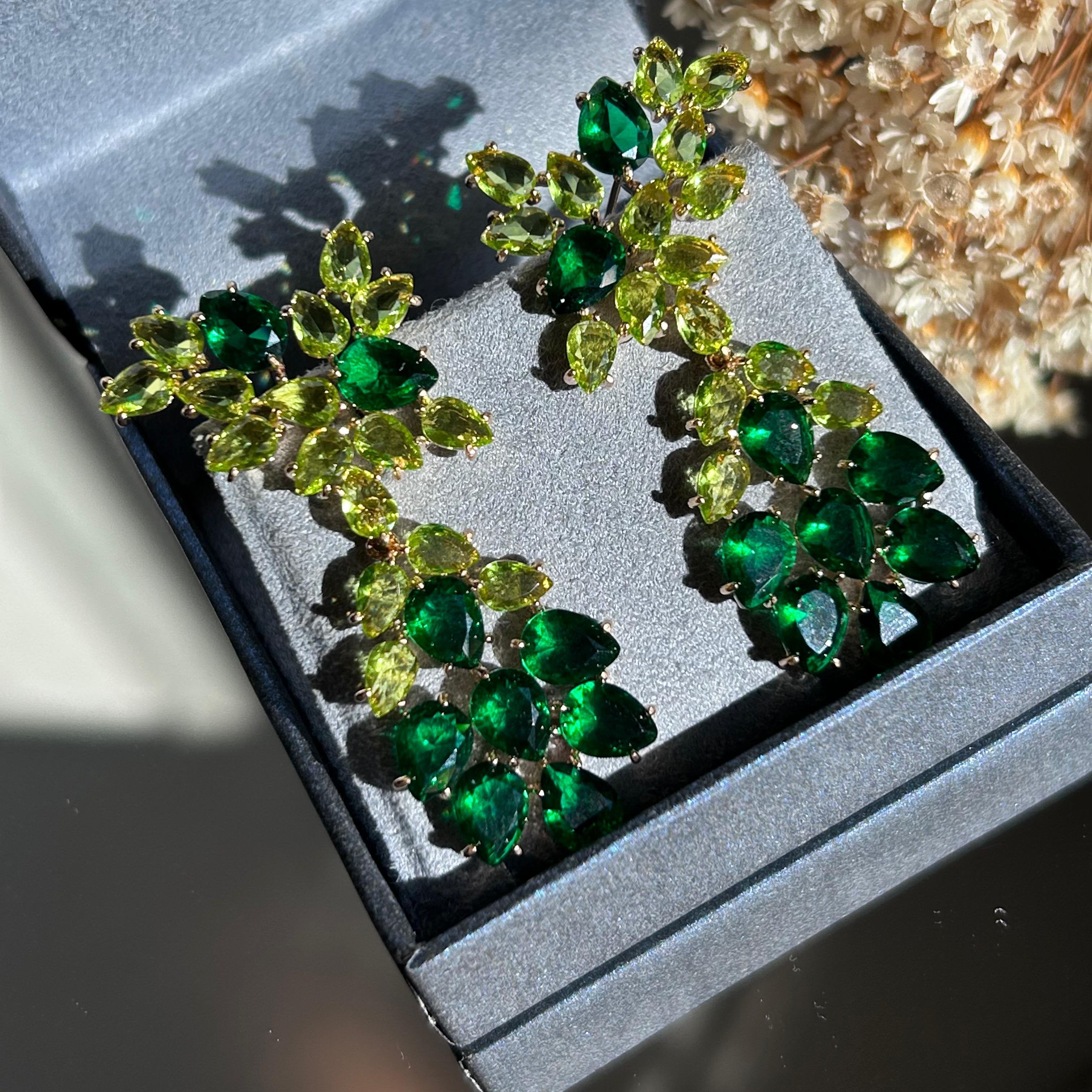 Brinco Duo Verde Esmeralda e Peridoto