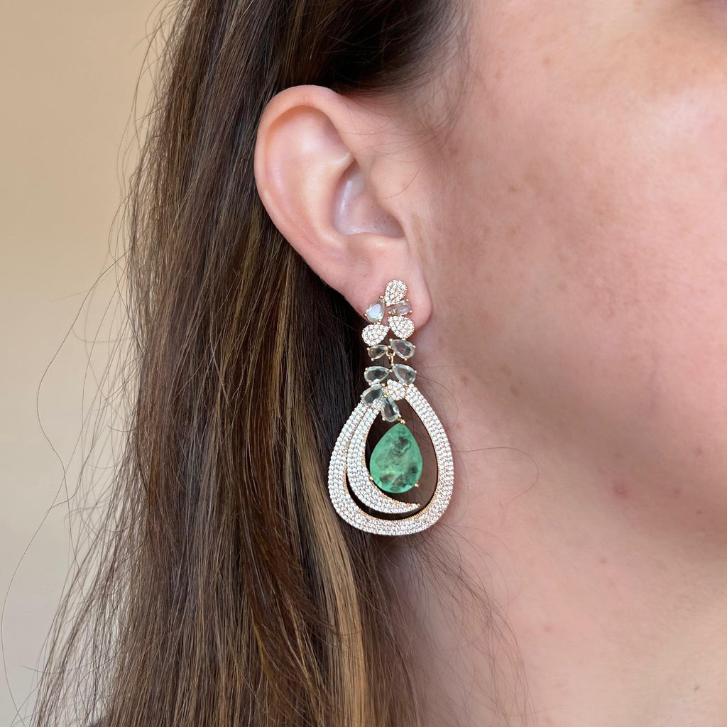 Brinco Luxo Gota Turmalina Verde