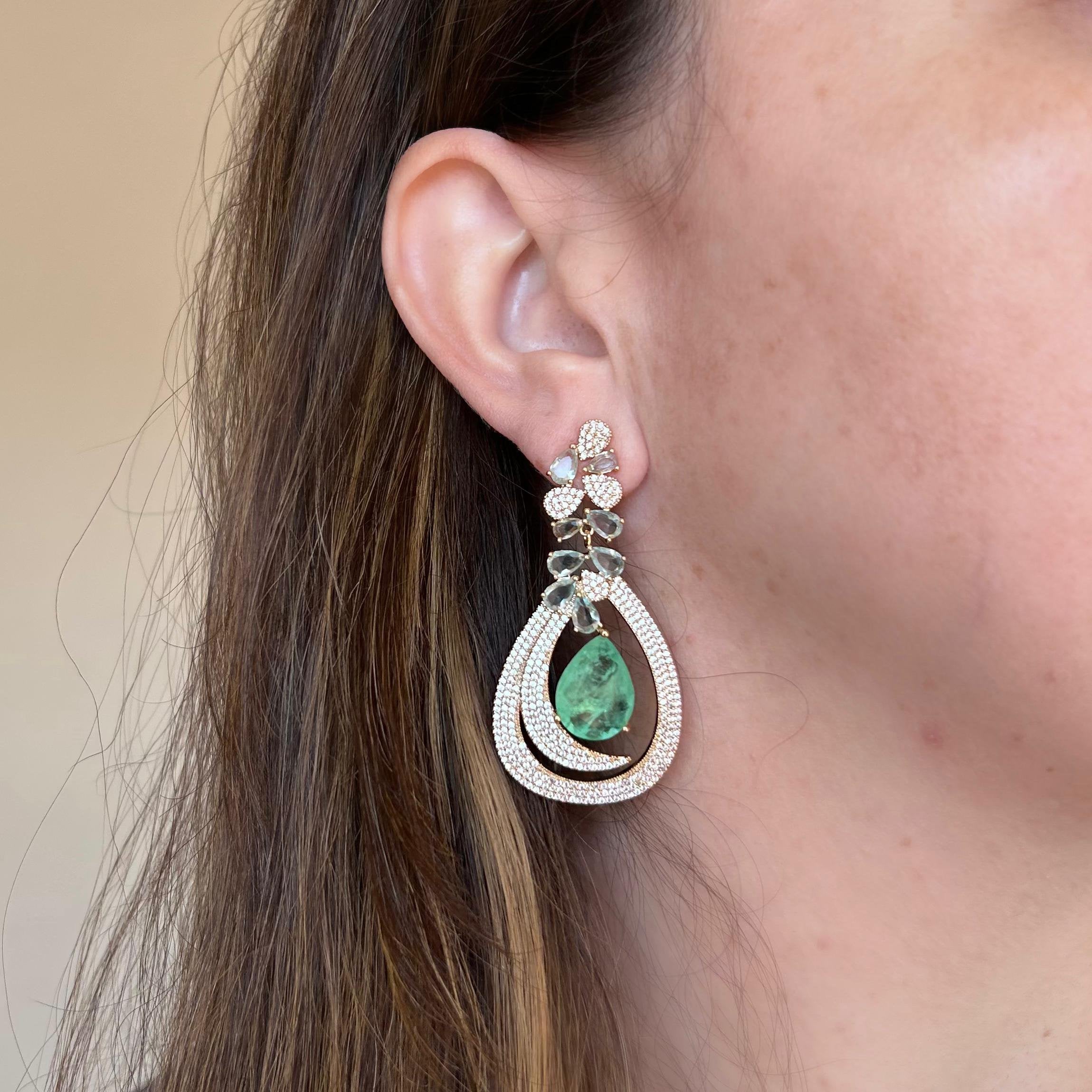 Brinco Luxo Gota Turmalina Verde