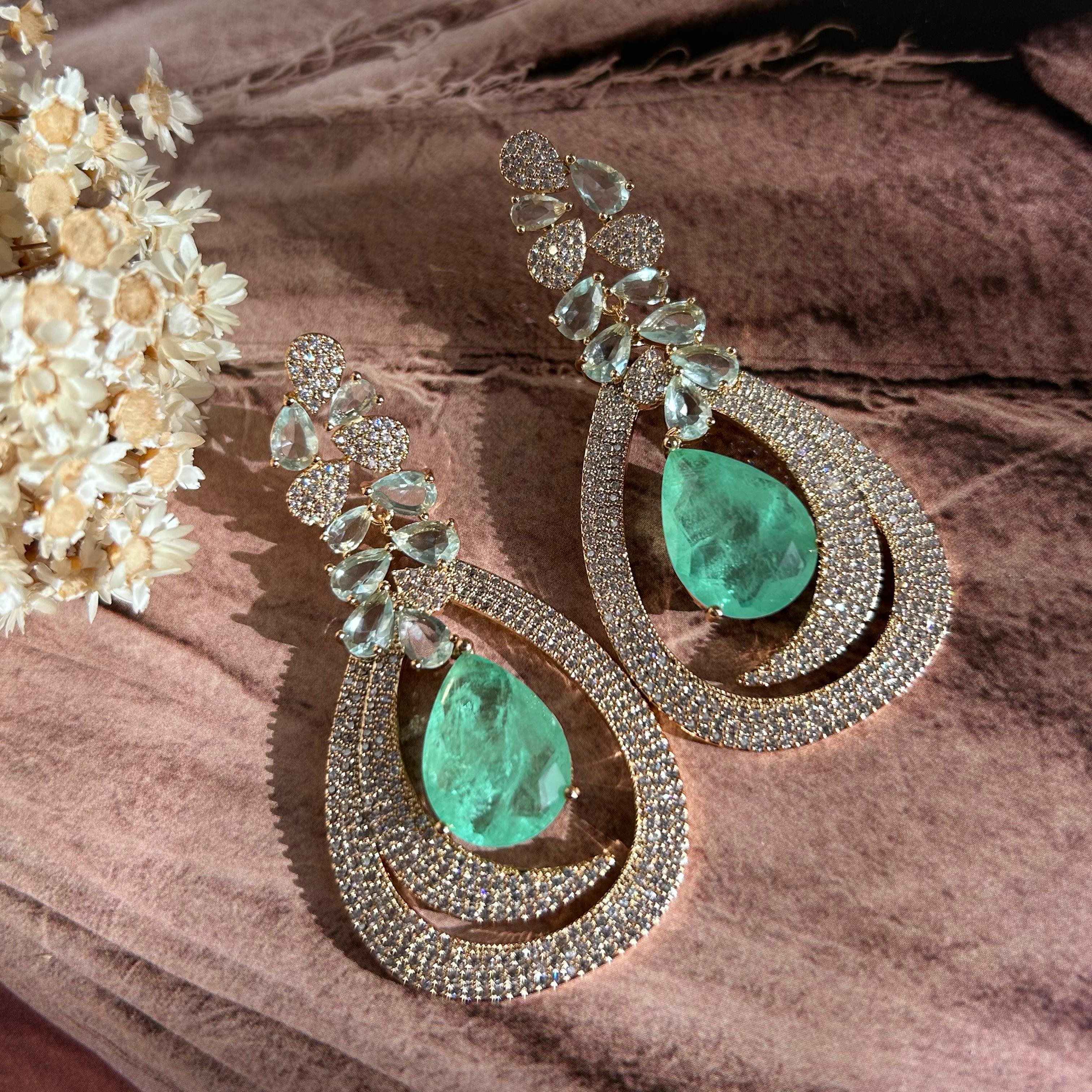 Brinco Luxo Gota Turmalina Verde