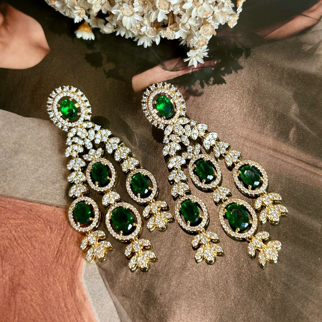 Brinco Luxo Verde Esmeralda Dourado