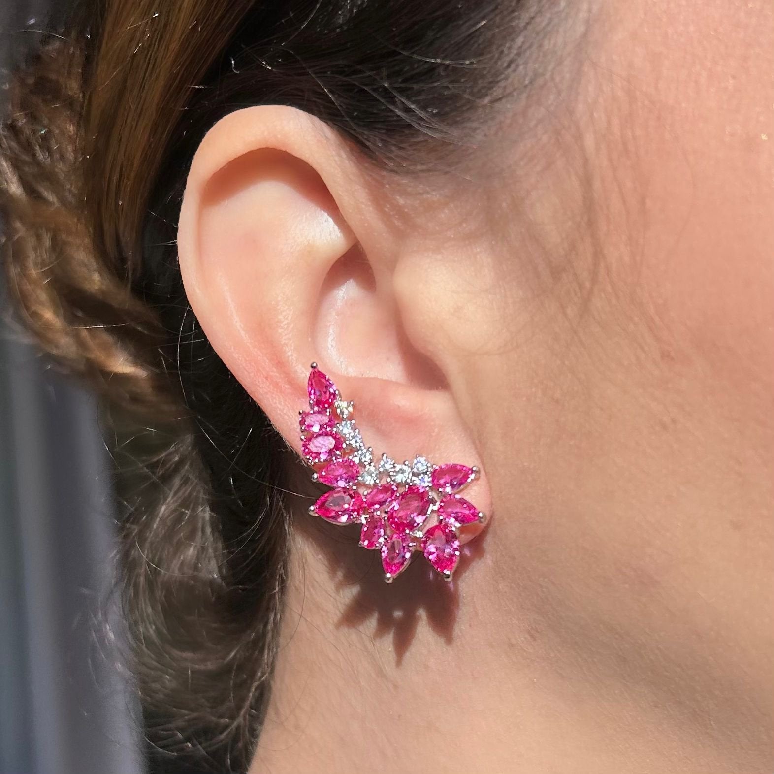 Brinco EarCUff Gotas Safira Rosa