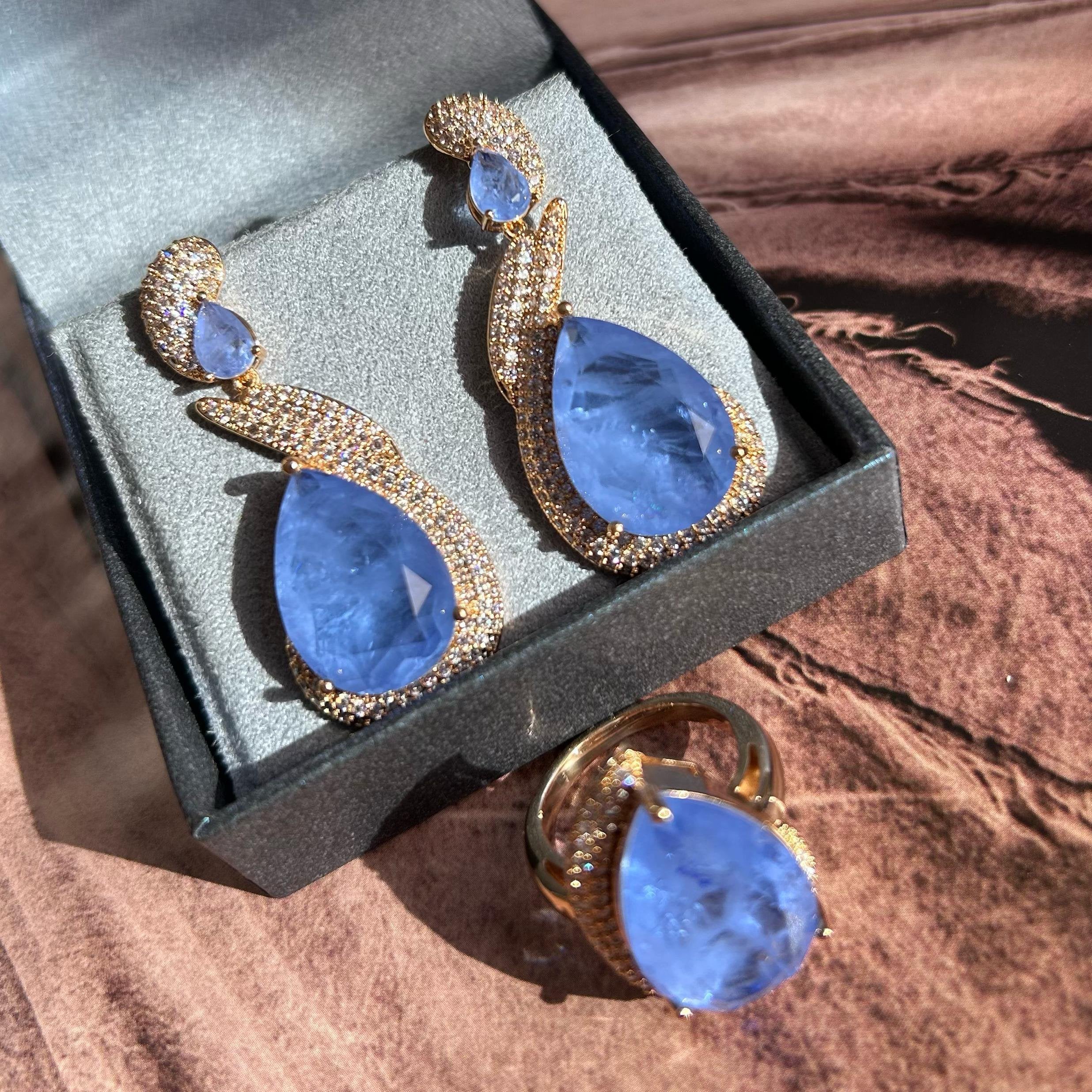 Conjunto Brinco e Anel Tanzanita