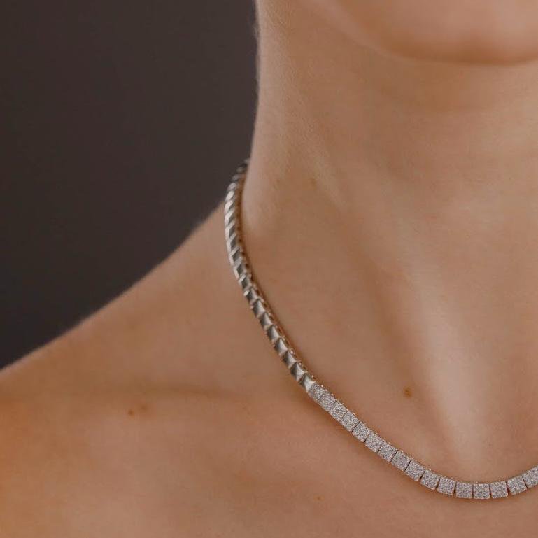 Colar Riviera Square Micro Cravação Prateada