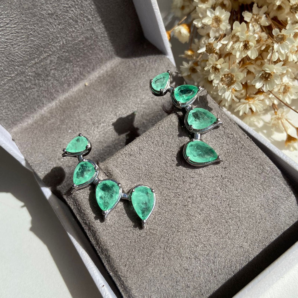 EarCuff Gotas Greenery Ródio Branco