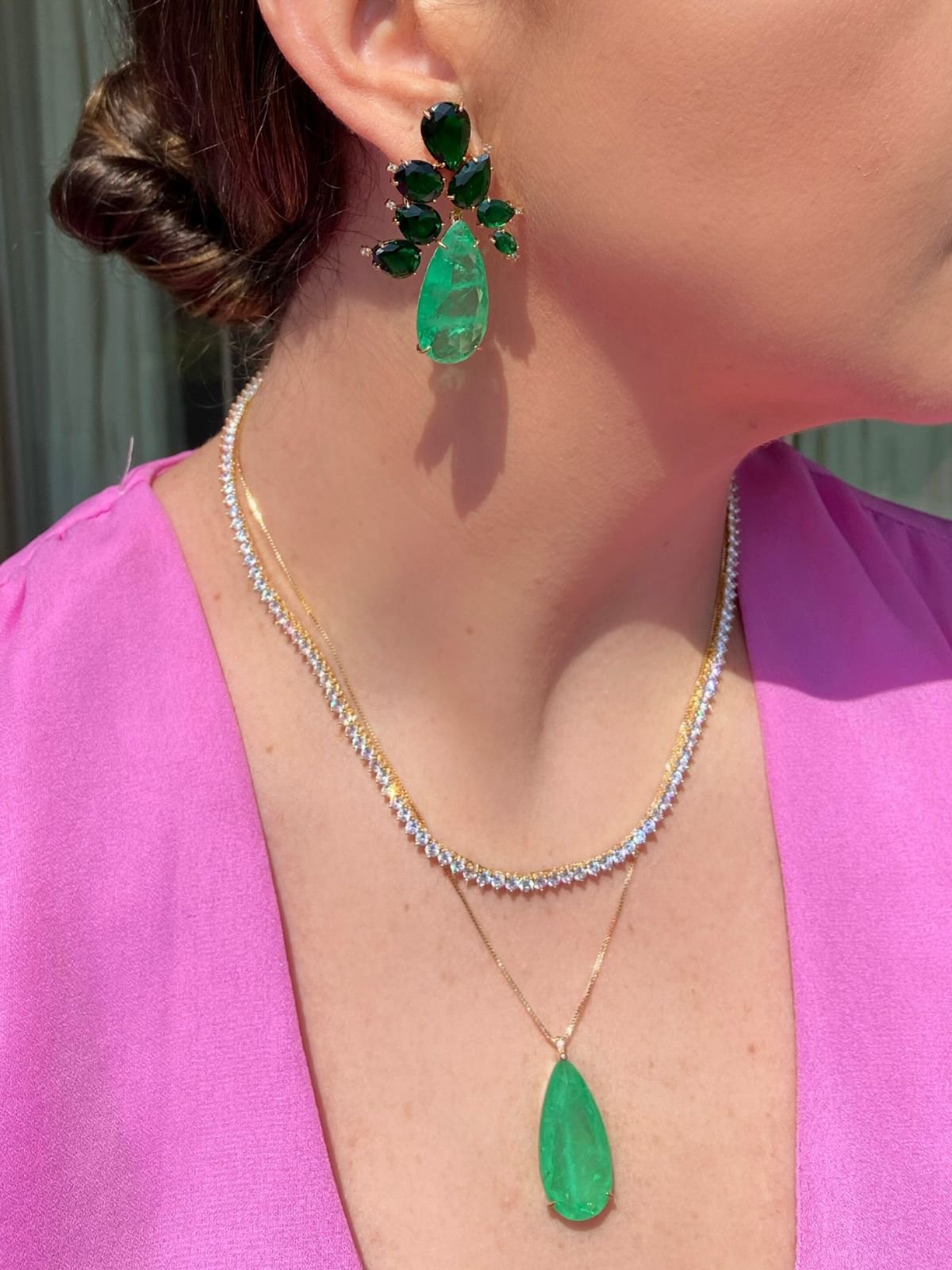 Brinco Gotas Esmeralda e Verde Lima