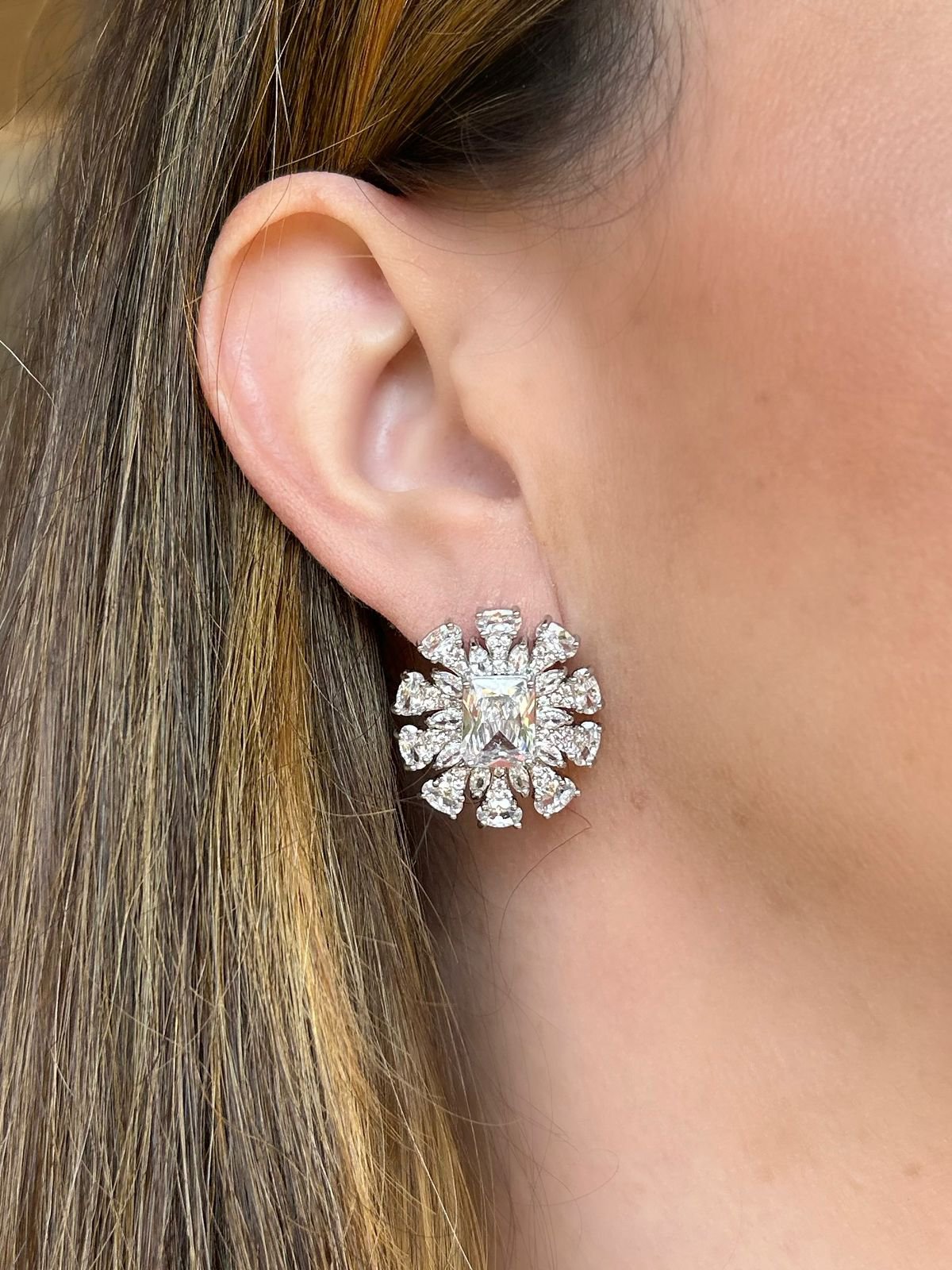 Brinco Raios Cristal Rodio Branco