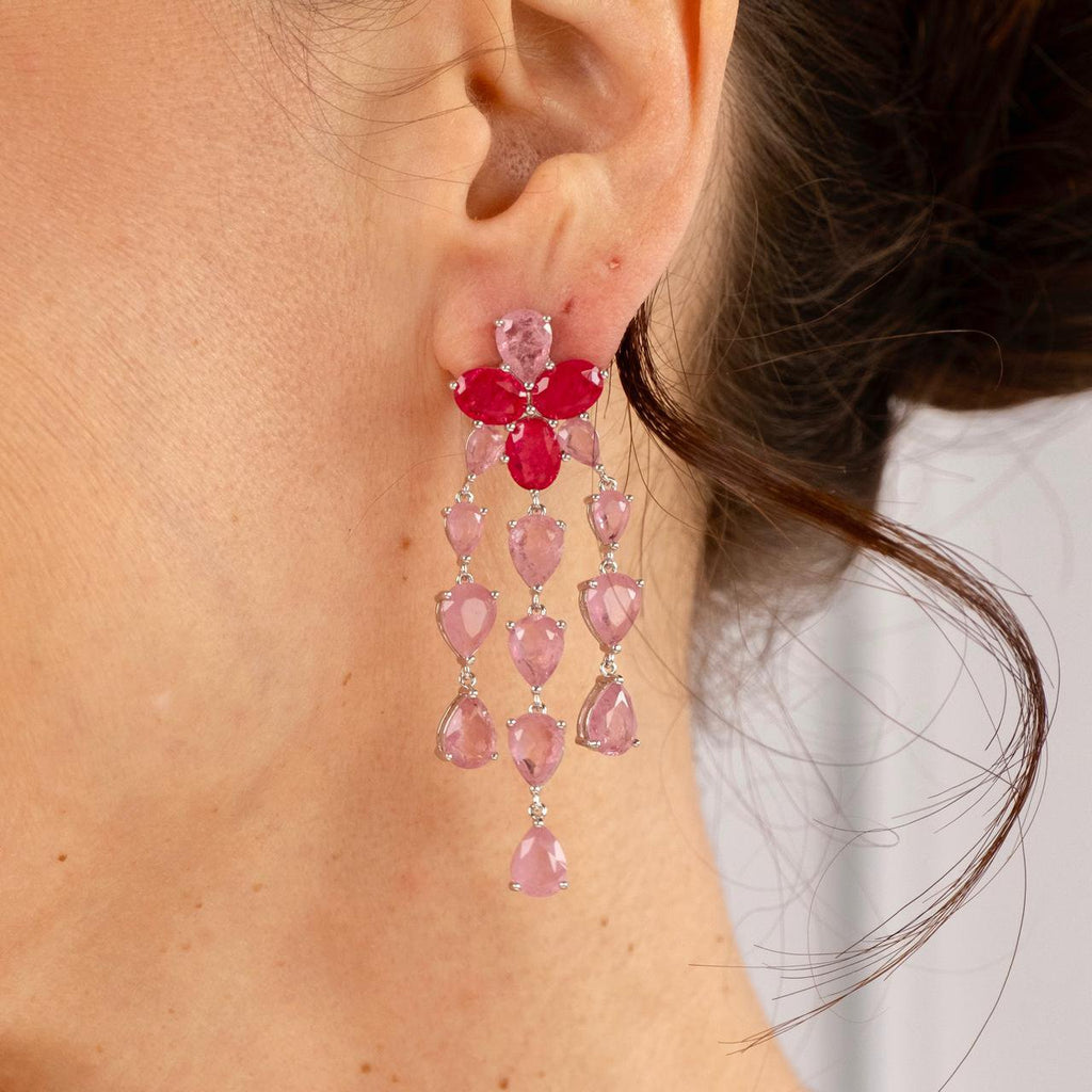 Brinco Carolina Franjas Pink E Light Pink Prateado