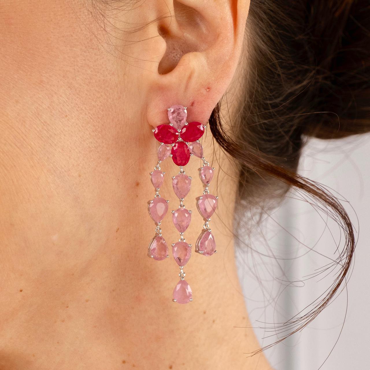 Brinco Carolina Franjas Pink E Light Pink Prateado