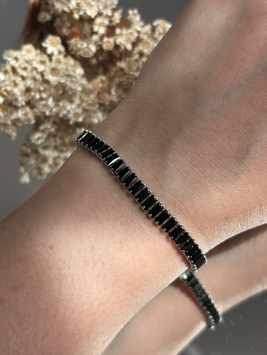 Pulseira Baguete zircônia Negra Prateada