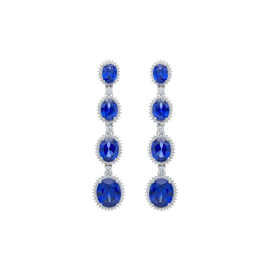 Brinco Luxo Pedras Ovais Azul Safira