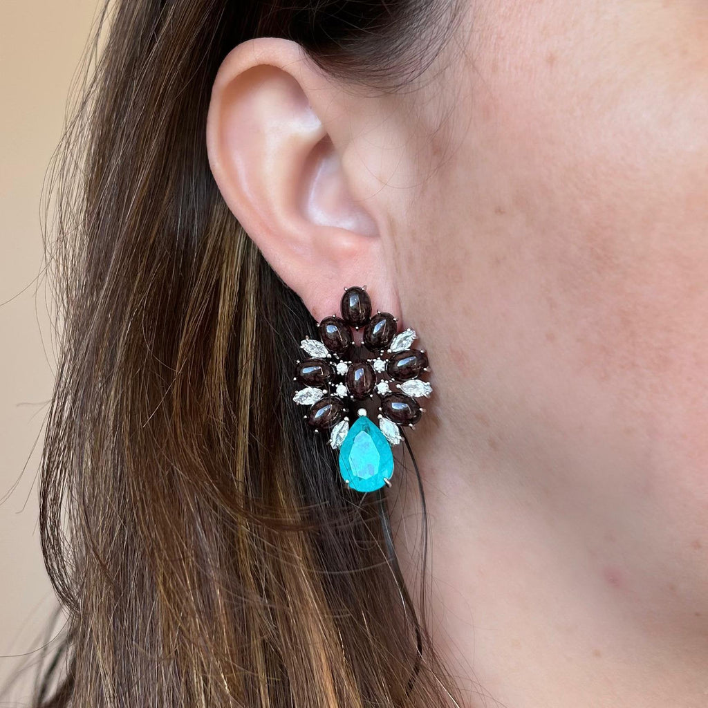 Brinco Morrom com Gota Turmalina Azul