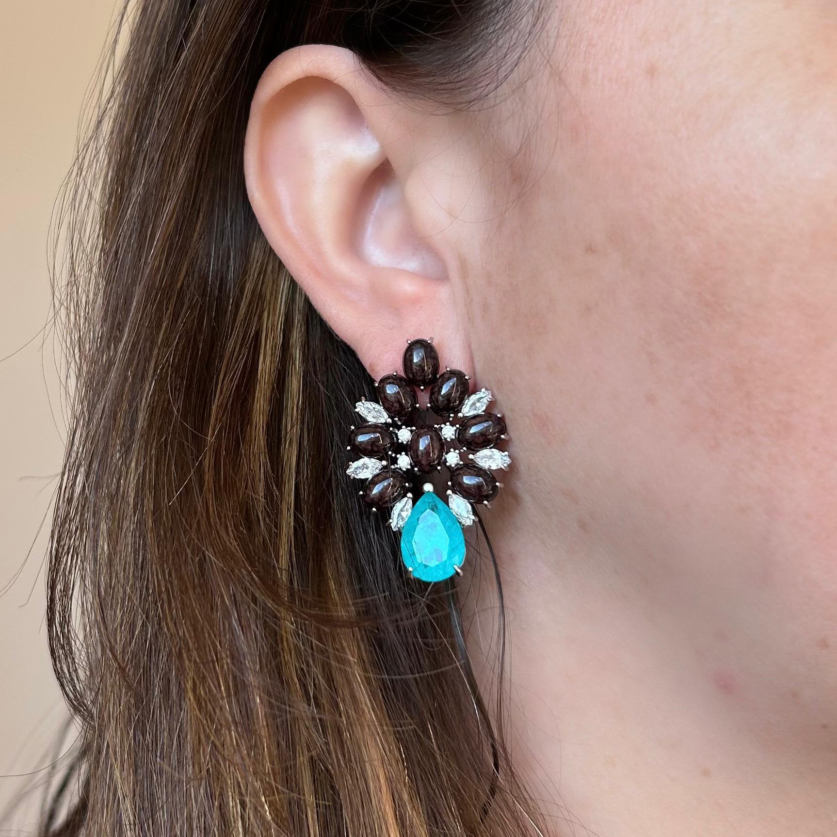 Brinco Morrom com Gota Turmalina Azul