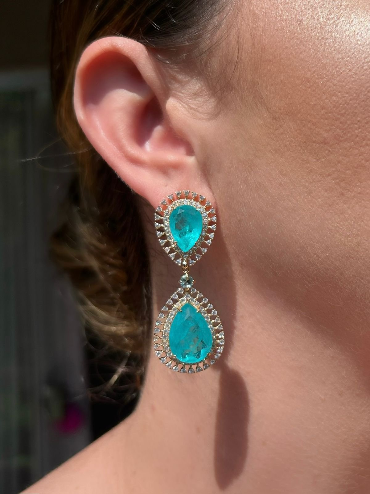 Conjunto Luxo Brinco e Colar Turmalina Azul