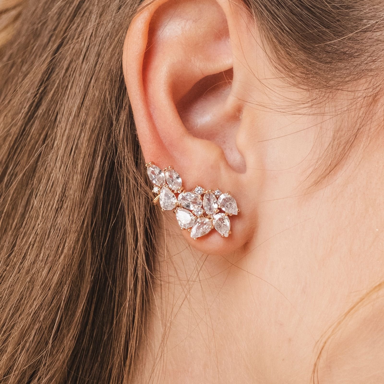 Brinco Earcuff Cristal  Dourado