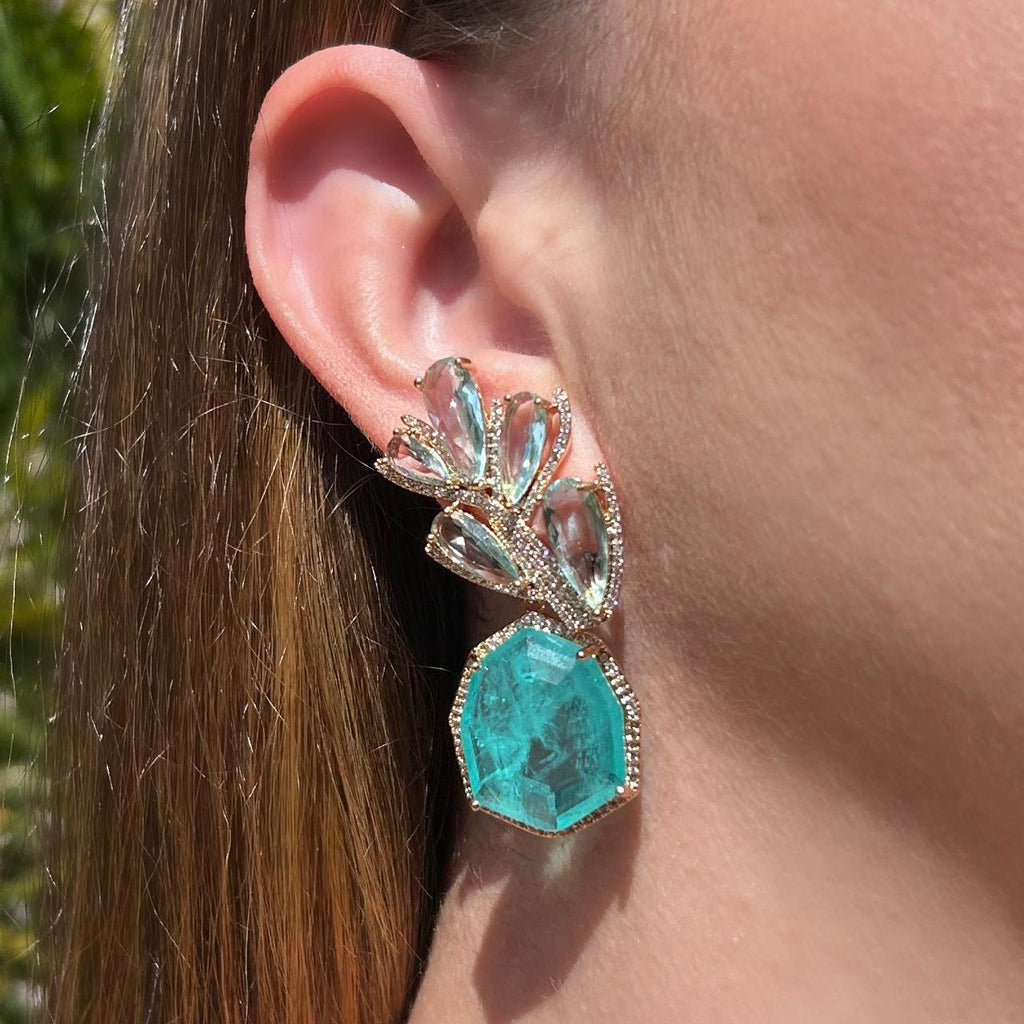 Conjunto Brinco e Anel Luxo Turmalina