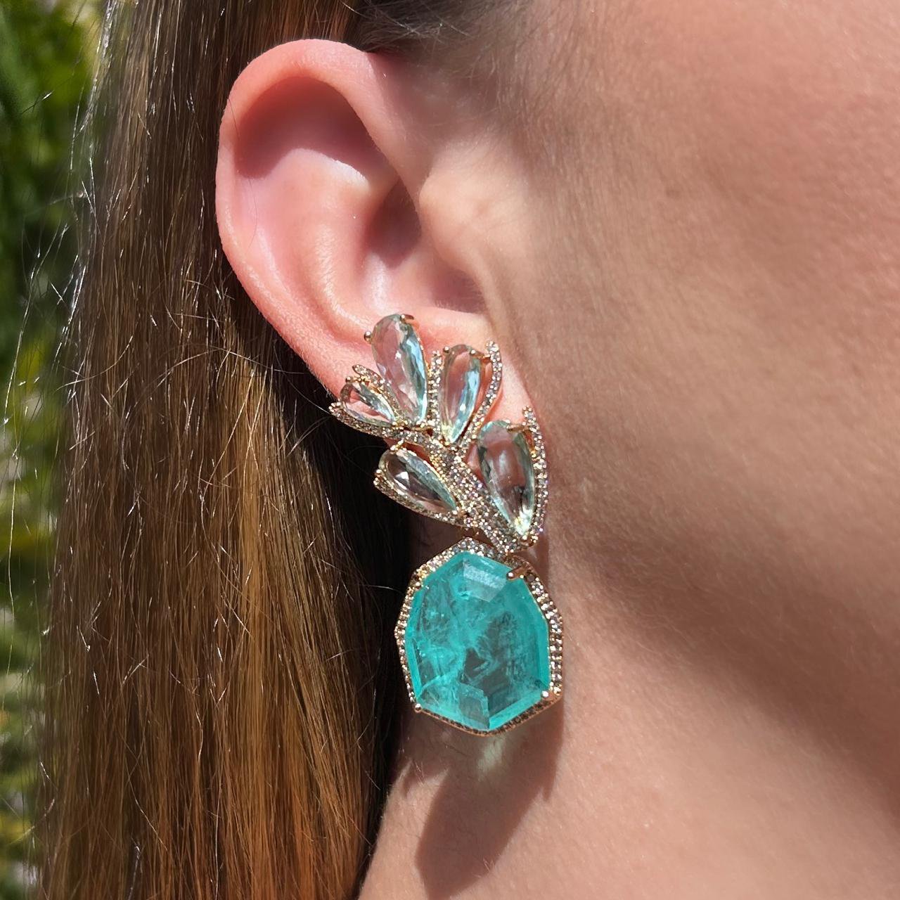 Conjunto Brinco e Anel Luxo Turmalina