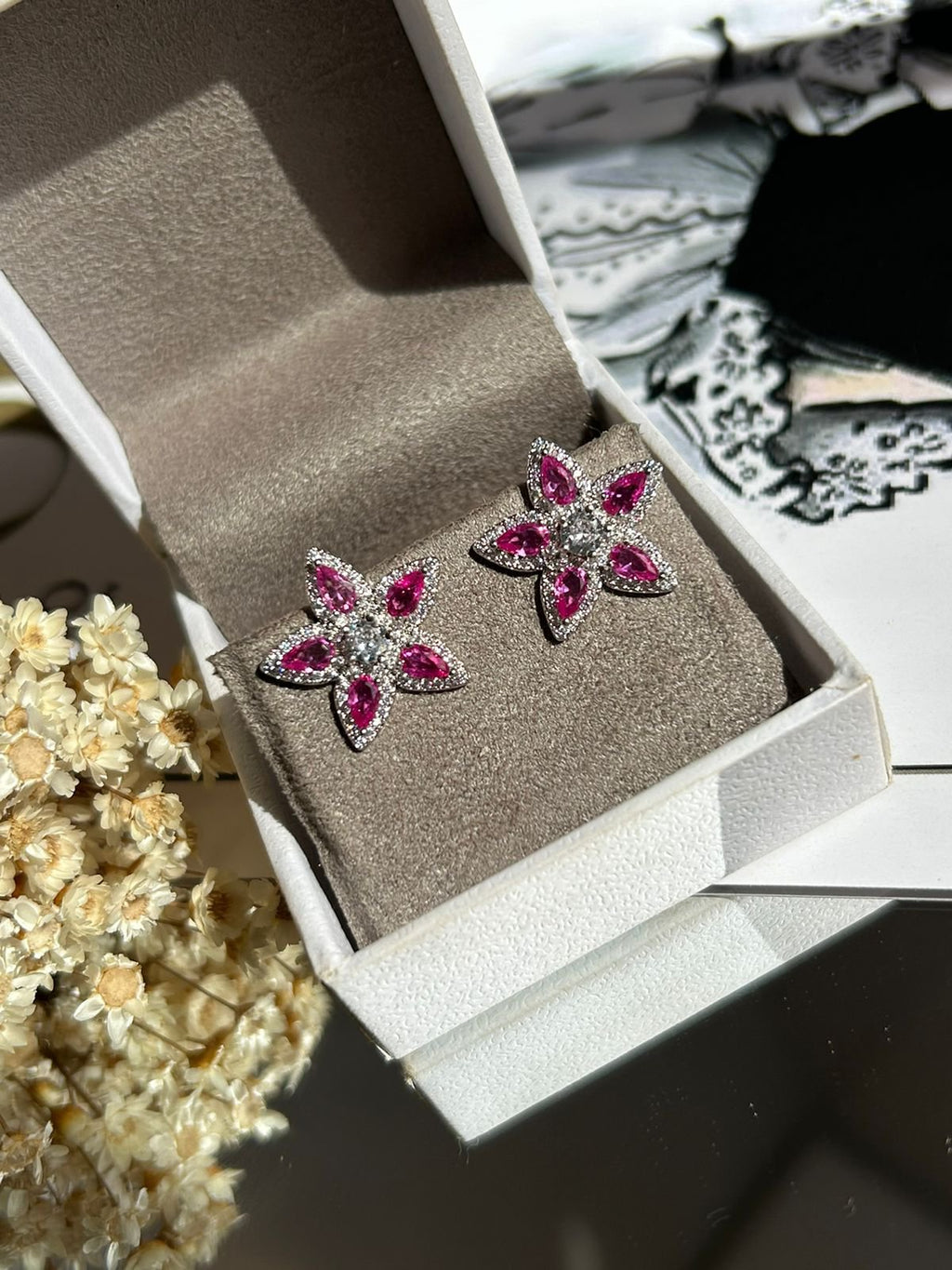 Brinco Flor Safira Rosa