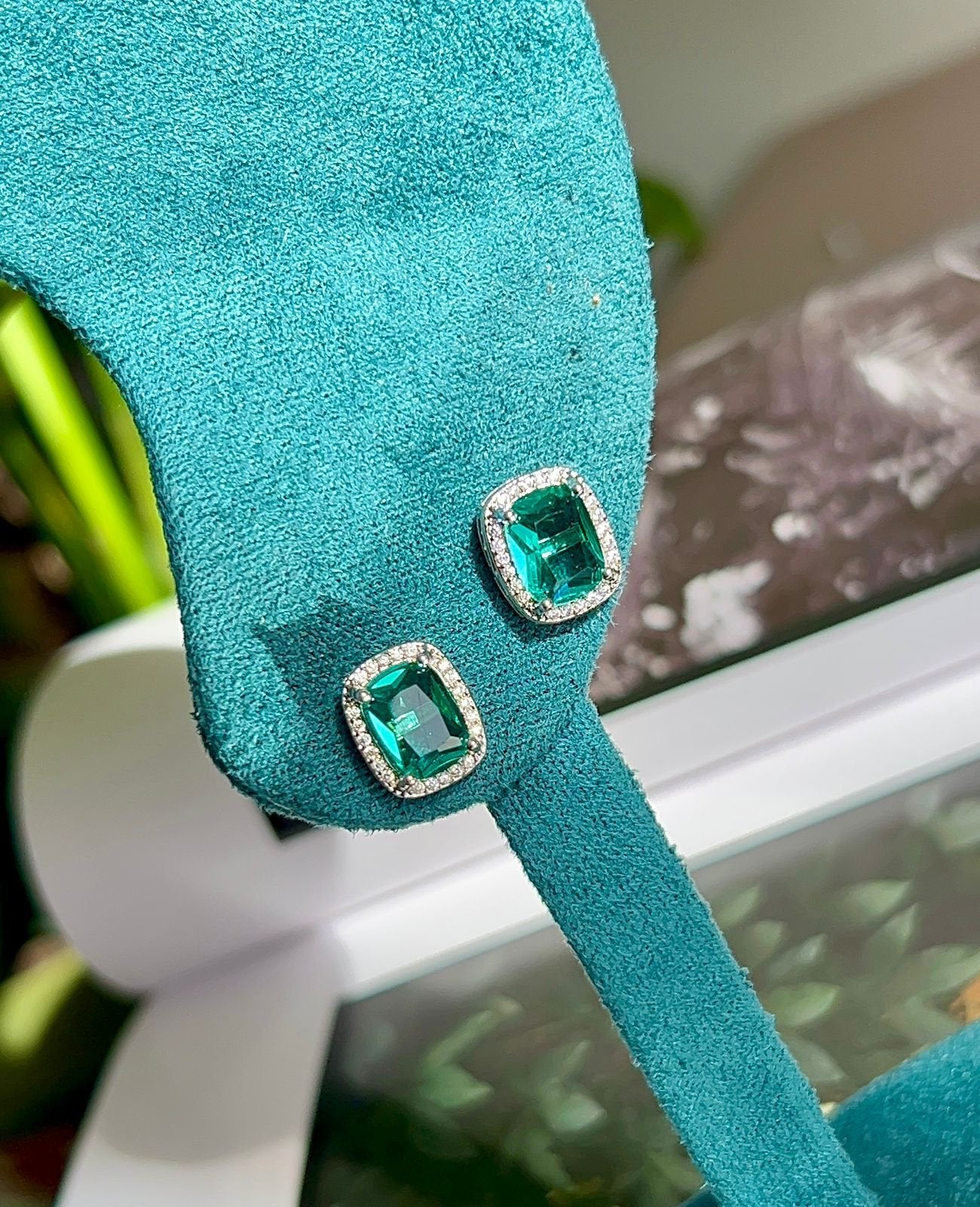 Brinco Retângular Turmalina Prateado