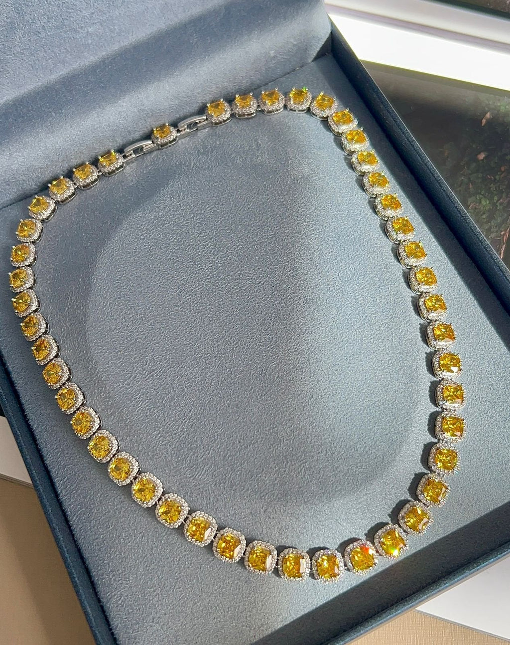 Colar Riviera Luxo Square Fancy Yellow Prateado