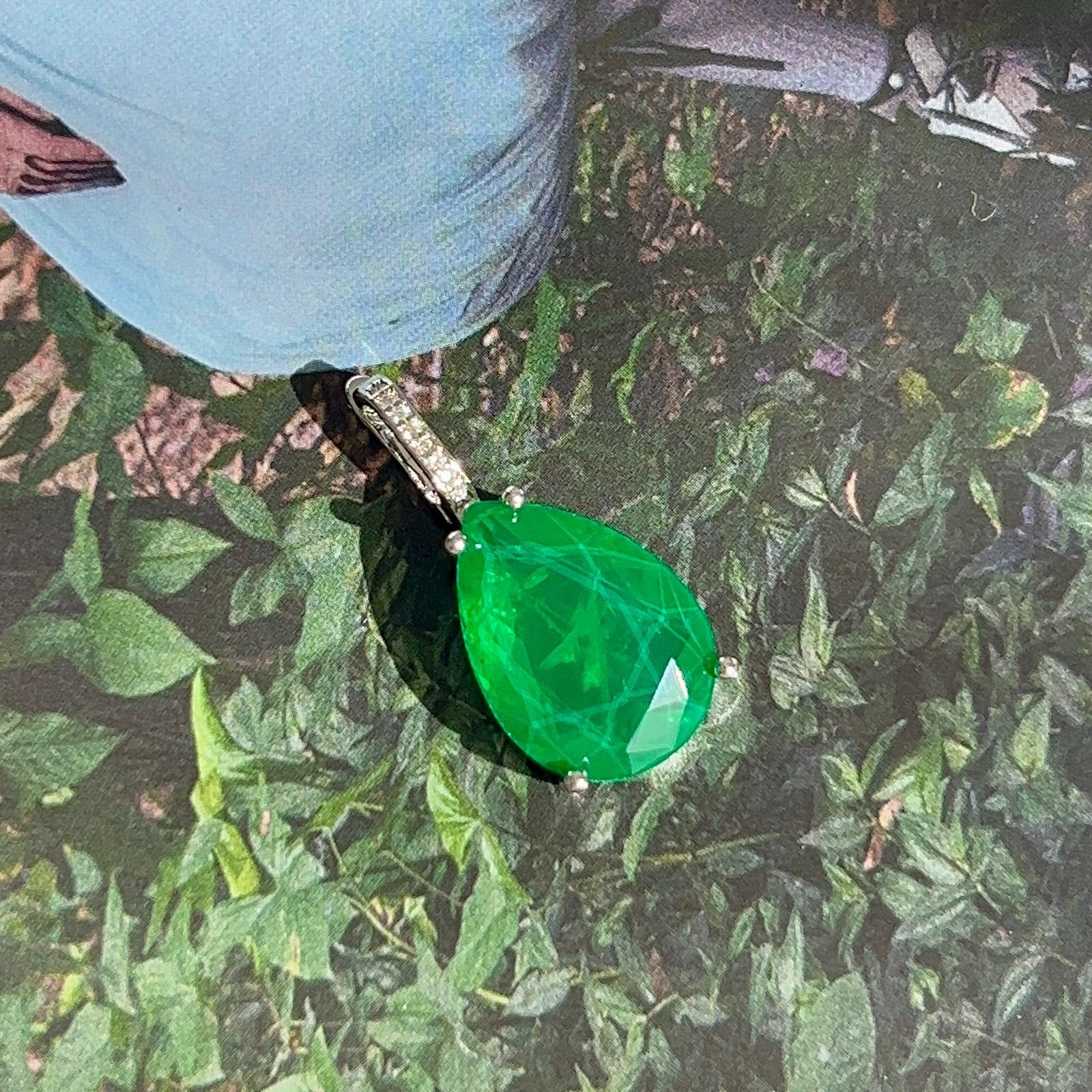 Pingente Verde Esmeralda Ródio Branco