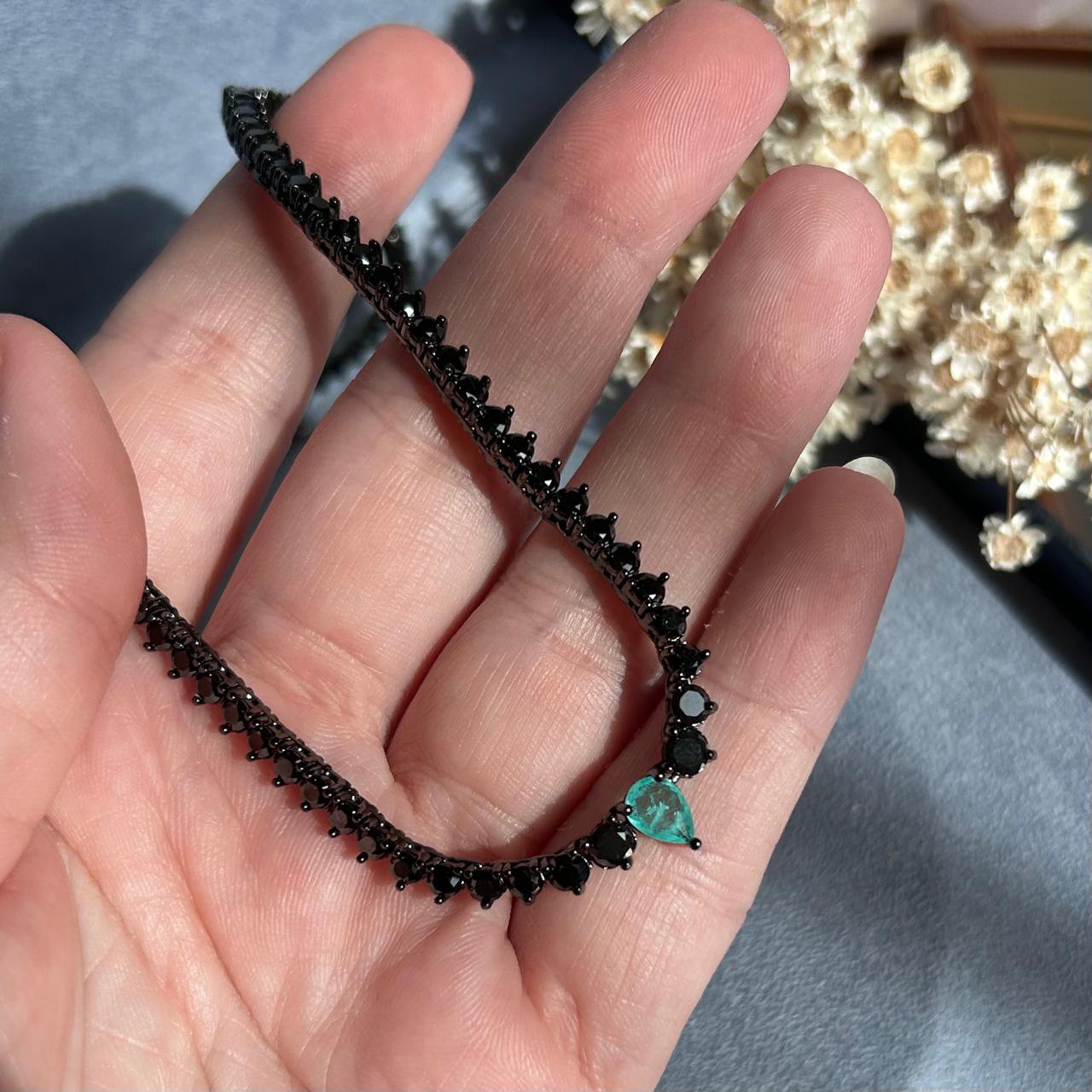 Colar Riviera Luxo Zircônia Negra e Turmalina