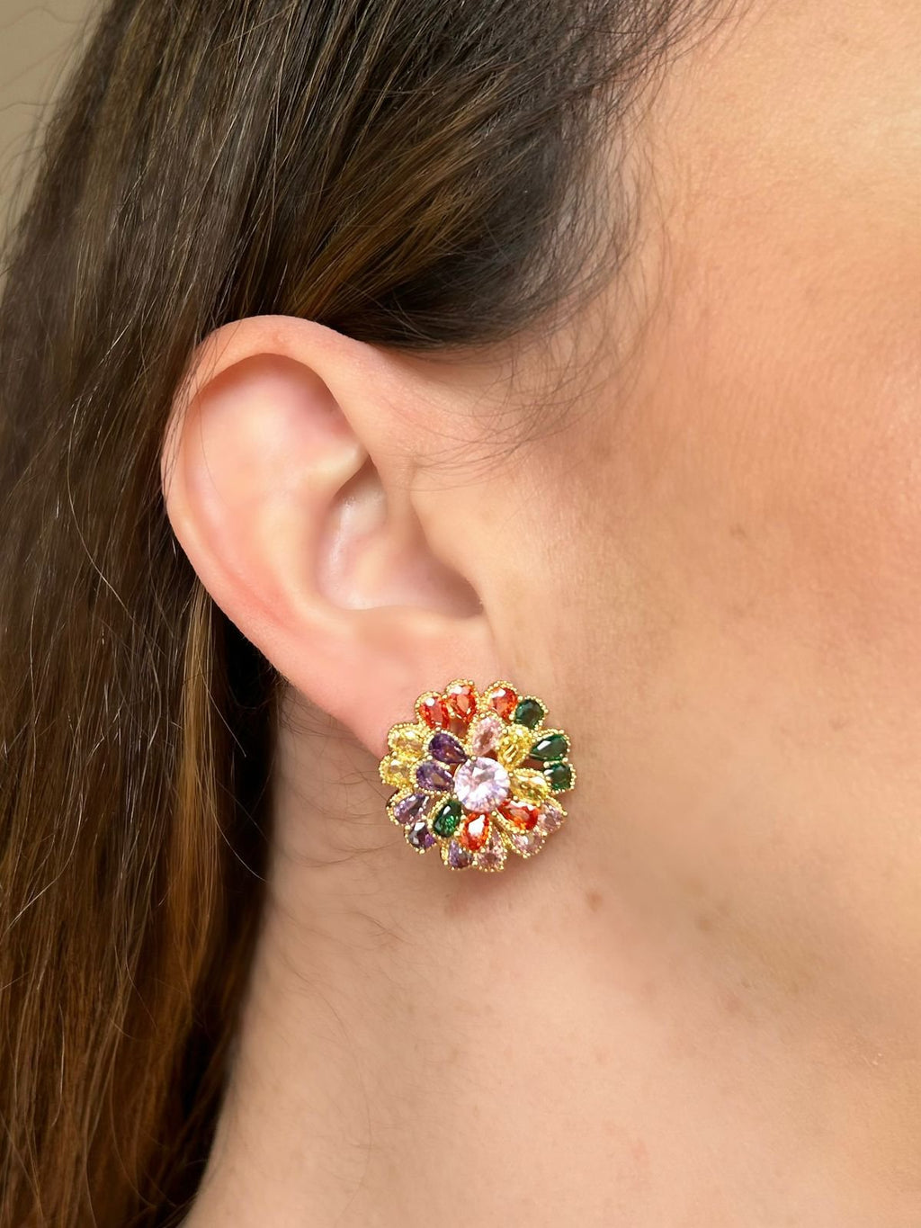 Brinco Flor Camadas Colorido