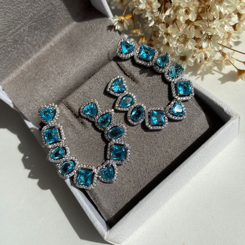 Brinco Argola Frontal Azul Ródio Branco