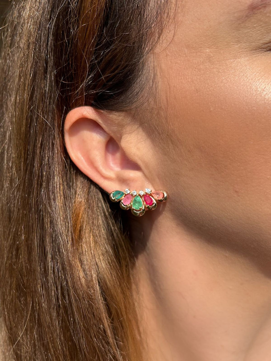 Brinco EarCuff Gotas Coloridas Ouro