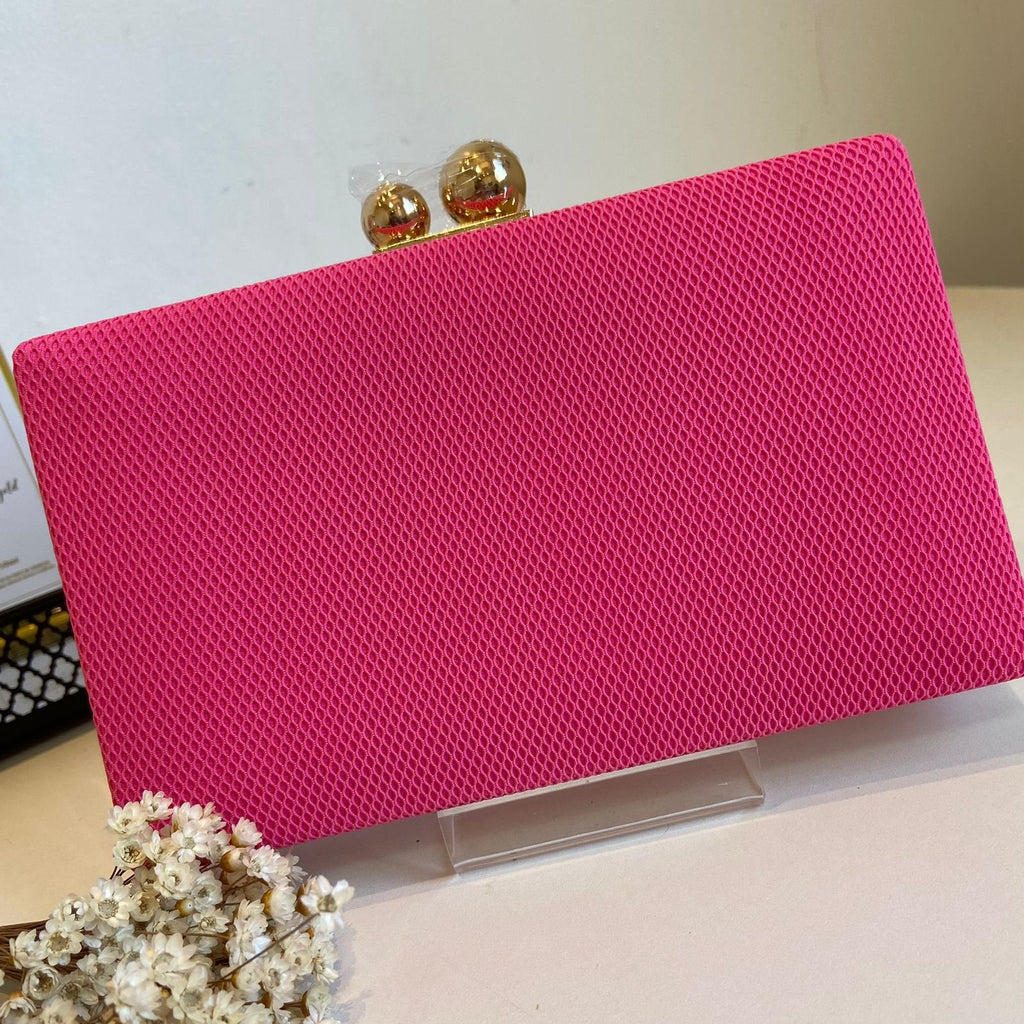 Clutch pink fecho duas esferas metal dourado