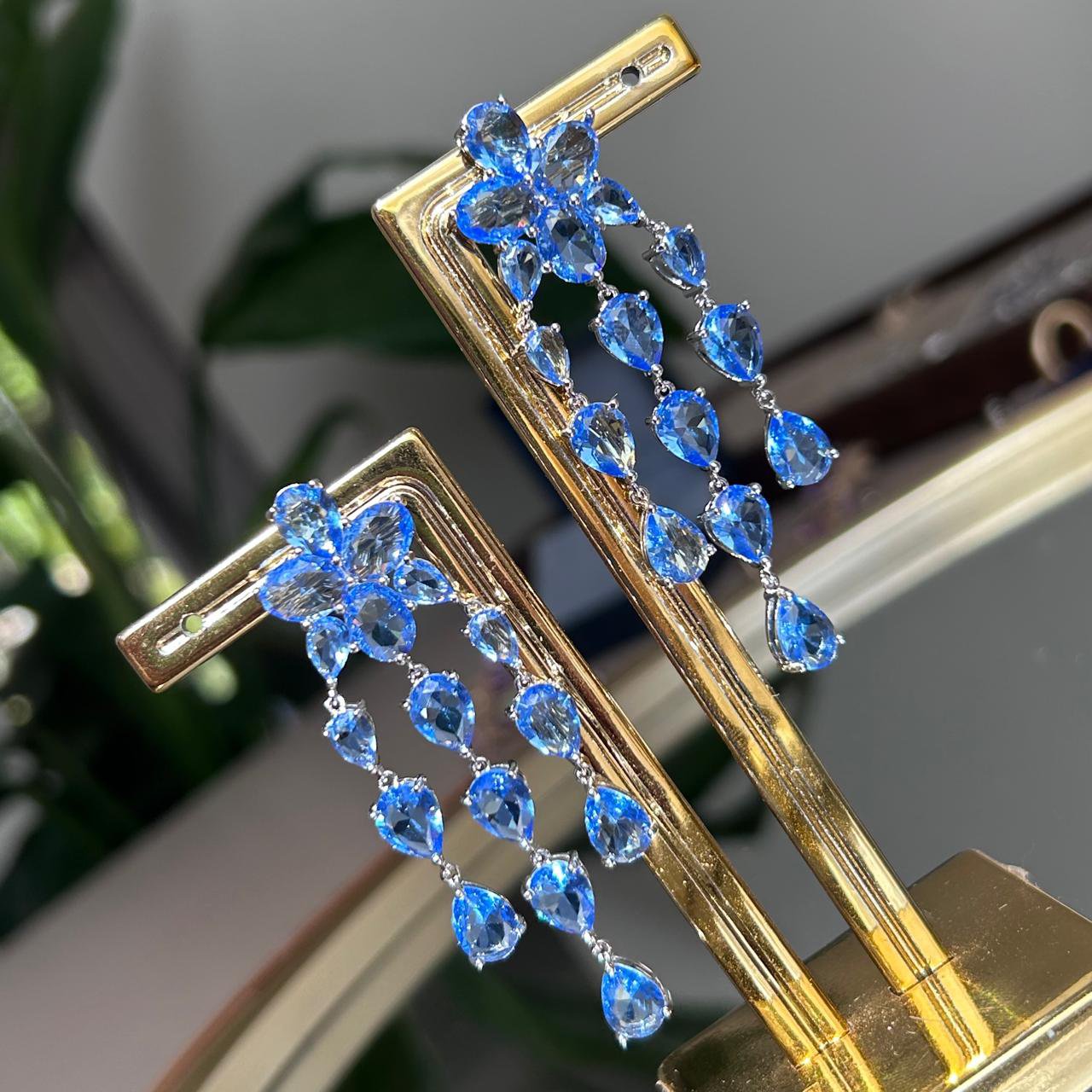 Brinco Carolina Franjas Tânzanita Prateado