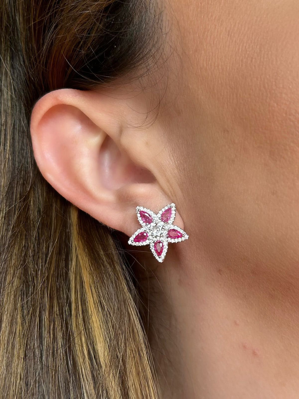 Brinco Flor Safira Rosa