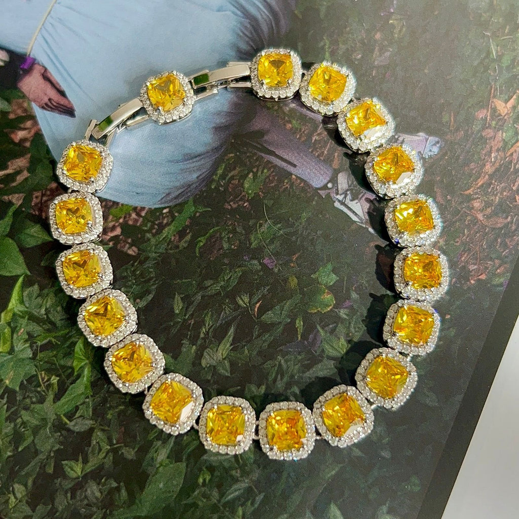 Pulseira Riviera Luxo Square Fancy Yellow Prateada