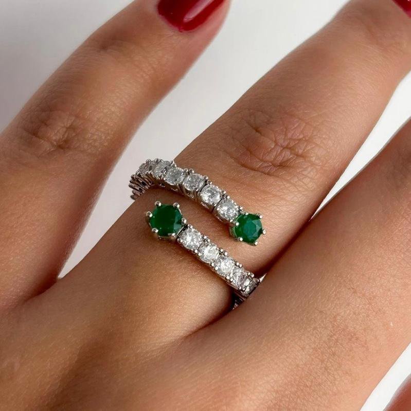 Anel Riviera Esmeralda Ajustável Prateado