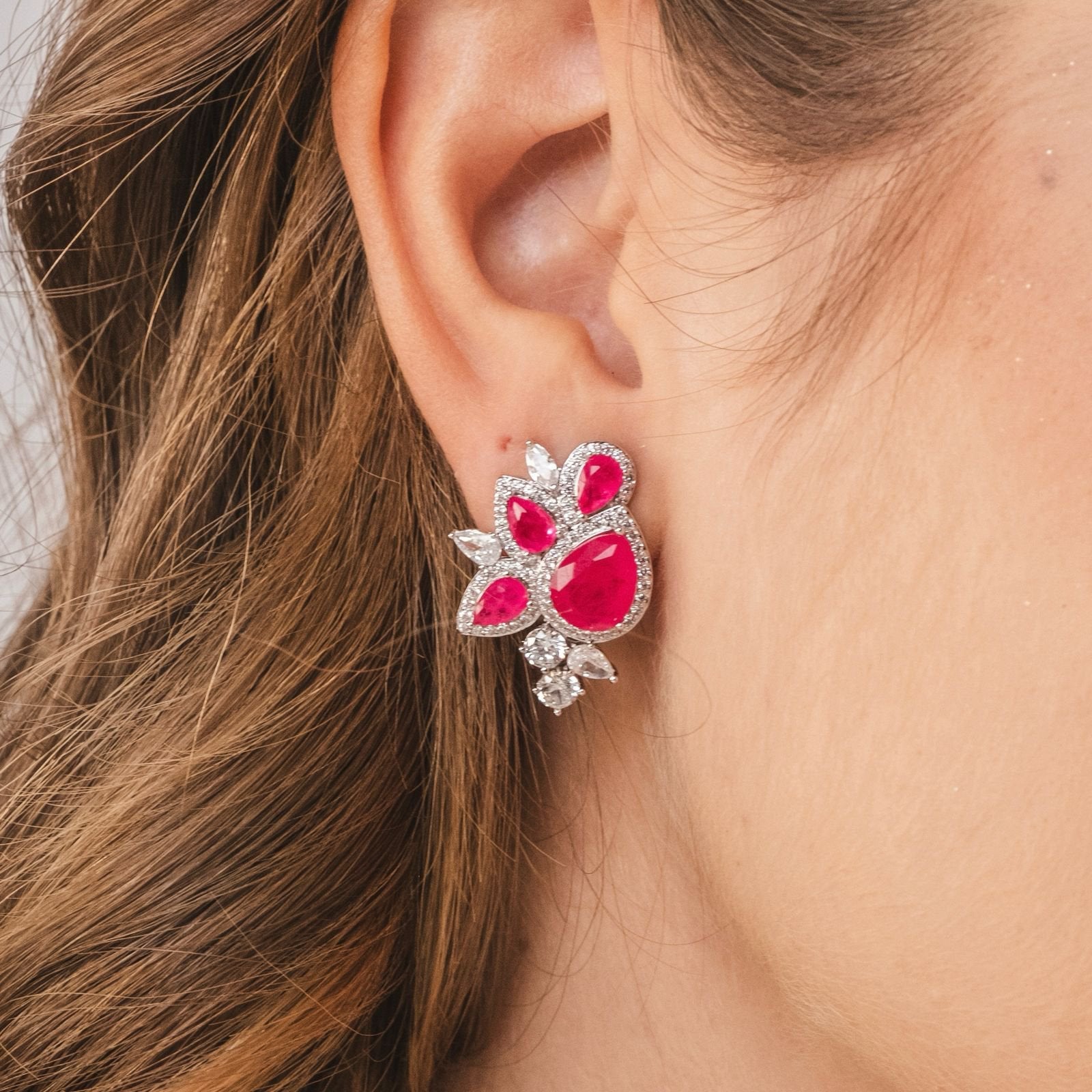 Brinco Vitória Gota Pink Fusion Prateado