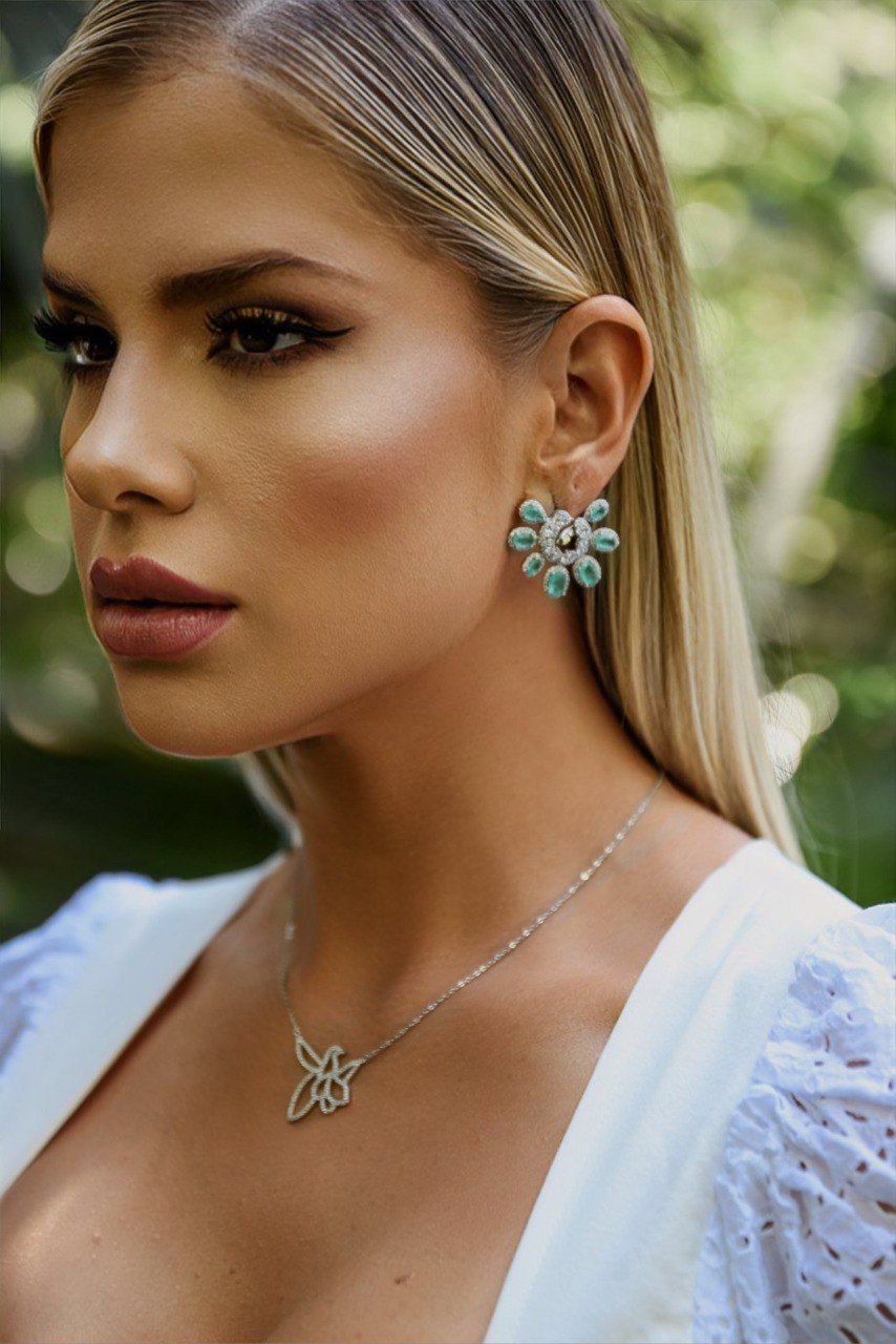 Brinco Argola Frontal Pedras Ovais Turmalina