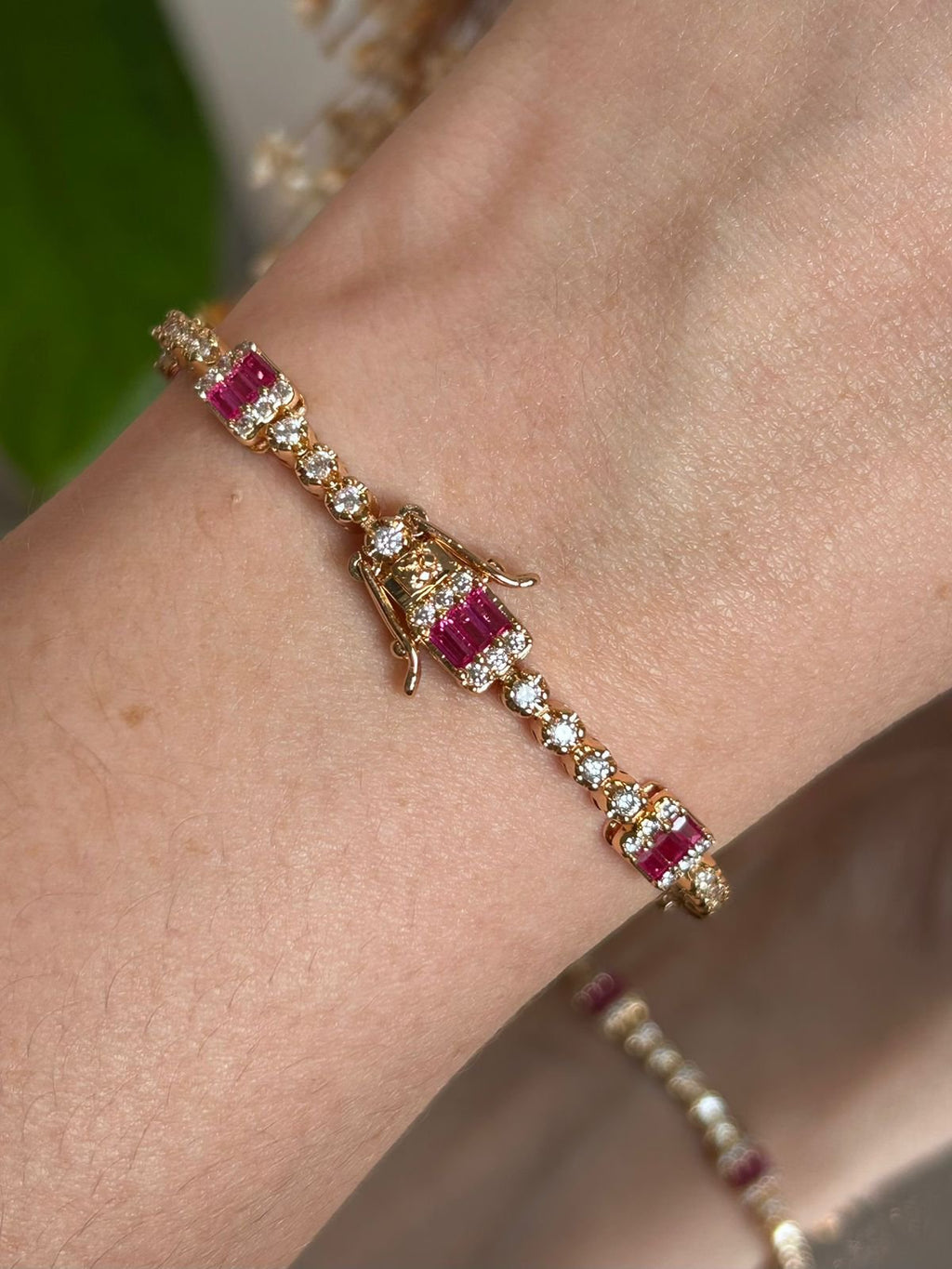 Pulseira Riviera Baguete Safira Rosa/Pink