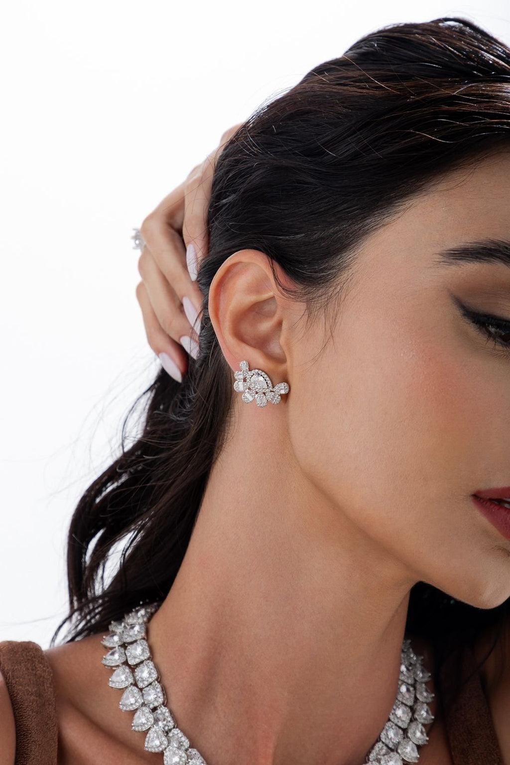 Earcuff Cristal Gota Prateado