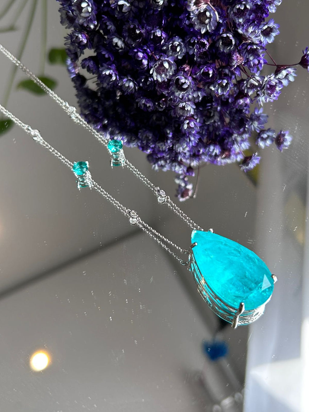 Colar Gota Com Detalhes zircônia Turmalina Azul