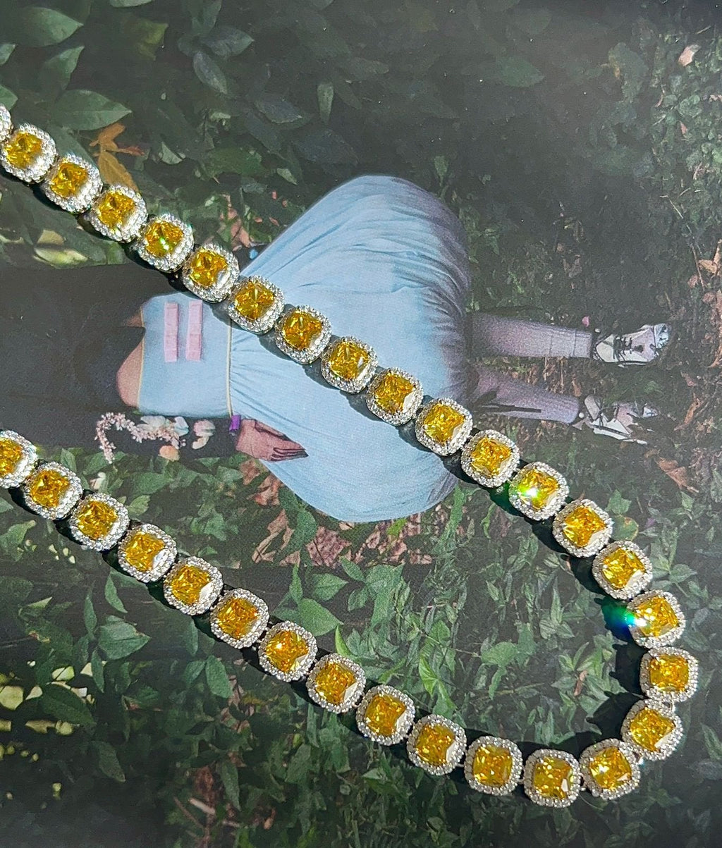 Colar Riviera Luxo Square Fancy Yellow Prateado