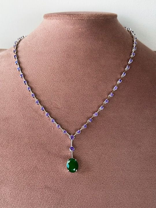 Colar Luxo Gravata Verde Esmeralda Prateado