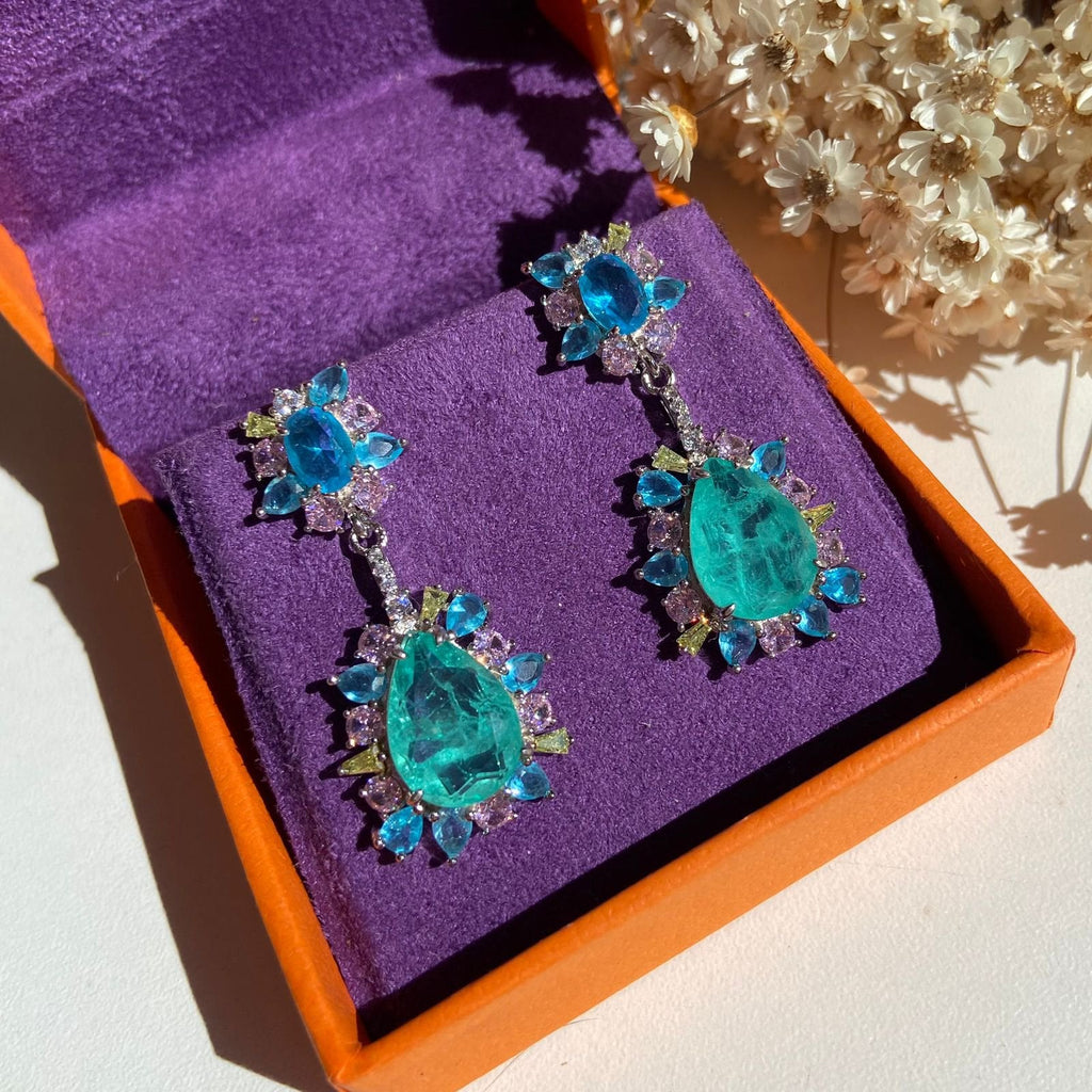 Brinco Turmalina e Zircônias Coloridas Ródio Branco