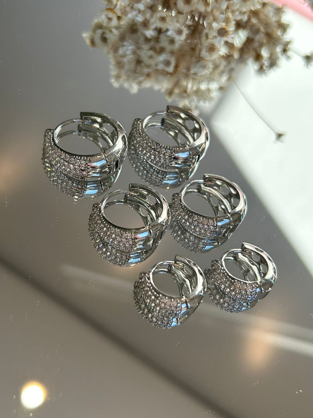 Trio de Argolas Gota Zircônia Cristal Ródio Branco