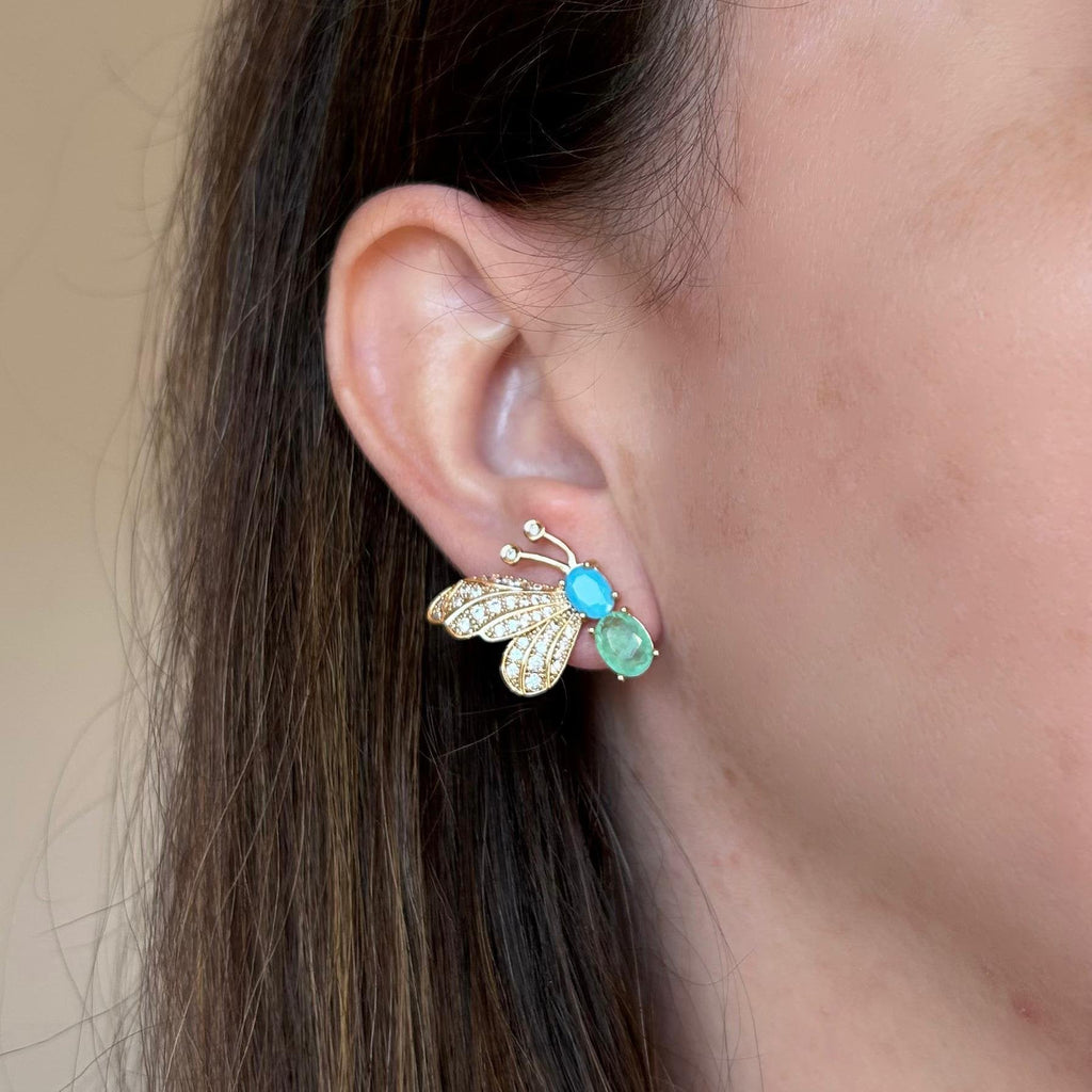 Conjunto Brinco e Colar Borboleta Turquesa